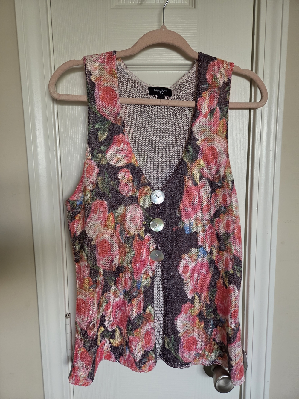 Floral Knit Button-Front Vest - Pink Multi